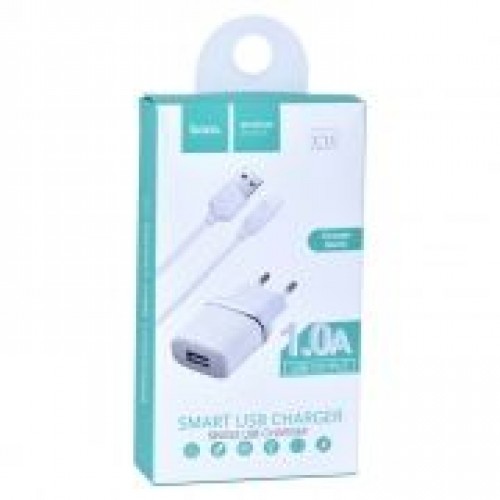 Зарядное устройство Hoco C11 1А USB + кабель microUSB, белое