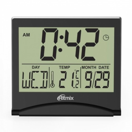 Часы будильник Ritmix CAT-042, температура, дата, складной корпус, черные