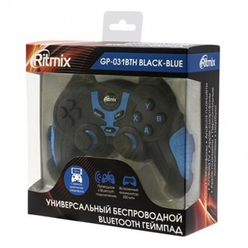 Геймпад беспроводной Ritmix GP-031BTH, Bluetooth, PC/iOS/Android, Li-Ion, чёрно-синий