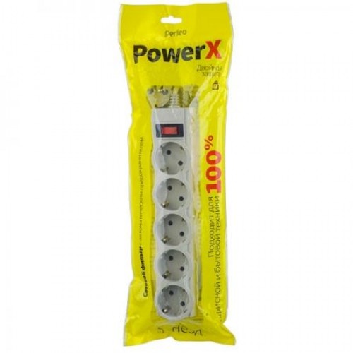 Сетевой фильтр Perfeo POWERX, 5 м, 5 розеток, серый (PF_A4719)