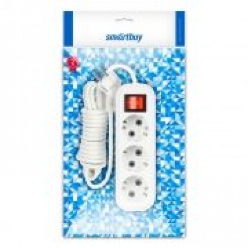 Удлинитель сетевой Smartbuy, 3 розетки, 3 м, 16А/3.5кВт заземление, выключатель (SBE-16-3-03-ZS)