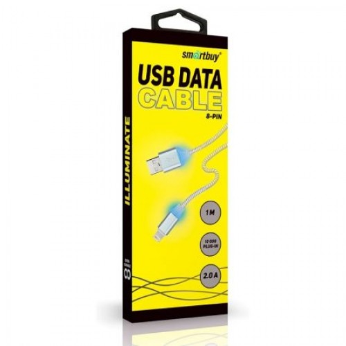 Кабель USB 2.0 Am=>Apple 8 pin Lightning, 1 м, с индикацией, белый, Smartbuy (iK-512ssbox white)