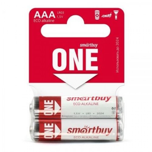 Батарейка AAA Smartbuy ONE LR03/2SB Eco Alkaline, 2 шт, Shrink Card (SOBA-3A02SB-Eco)