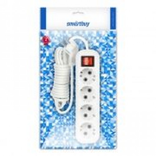 Удлинитель сетевой Smartbuy, 4 розетки, 2 м, 16А/3.5кВт заземление, выключатель( SBE-16-4-02-ZS)