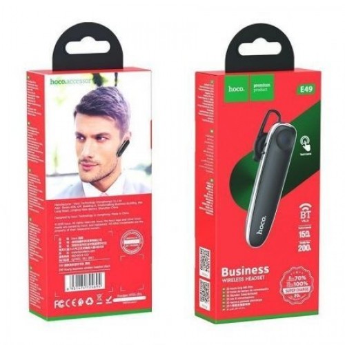 Гарнитура Bluetooth Hoco E49 Young Business, вставная, моно, чёрная