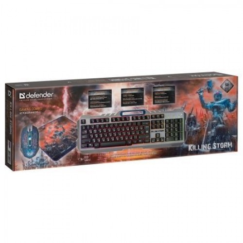 Игровой комплект Defender Killing Storm MKP-013L RU, клавиатура+мышь+коврик, USB (52013)
