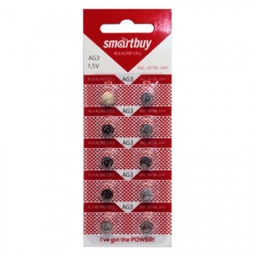 Батарейка Smartbuy AG3 392A/LR41/192 1.5V, 10 шт, блистер (SBBB-AG3-10B)