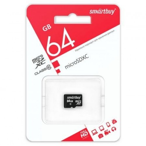 Карта памяти Micro SDXC 64Gb Smartbuy Class 10 без адаптера (SB64GBSDCL10-00LE)