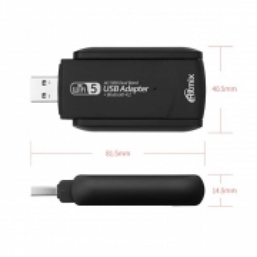 USB-адаптер 802.11n/ac + Bluetooth 4.2, 2.4/5ГГц, 867 Мбит/c, внешняя антенна 2 дБ, Ritmix RWA-650