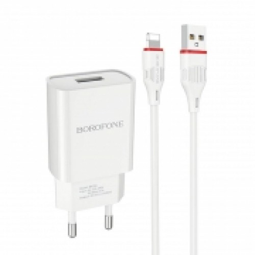 Зарядное устройство Borofone BA20A, 2.1А USB + кабель Lightning, белое