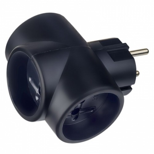 Переходник тройник Perfeo RU POWER 3Т, без заземления, черный, 220В 6А (PF_C3364)