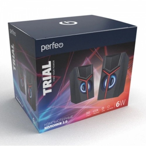 Колонки Perfeo Trial, 6 Вт, подсветка, питание от USB, черные (PF_B3374)