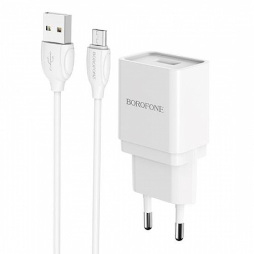 Зарядное устройство Borofone BA19A, 1А USB + кабель Micro USB, белое