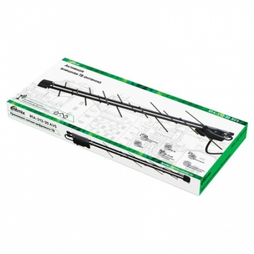 Антенна наружная для ТВ, VHF/UHF/FM, DVB-T2, активная, до 33 дБ, Ritmix RTA-312-20 AVS