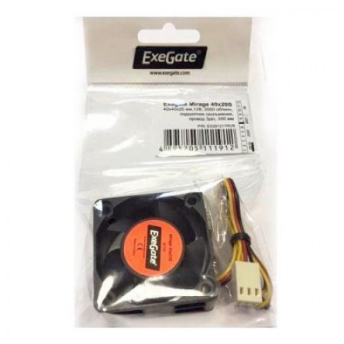 Вентилятор 40 x 40 x 20, 3 pin, 12V, 5000 об/мин, втулка, Exegate (EX04020S3P)