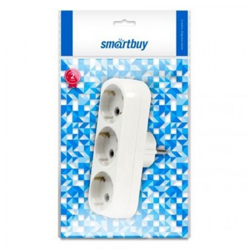Переходник тройник Smartbuy, с заземлением, плоский, белый, 250В 16А (SBE-16-A02-3z)