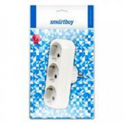 Переходник тройник Smartbuy, с заземлением, плоский, белый, 250В 16А (SBE-16-A02-3z)