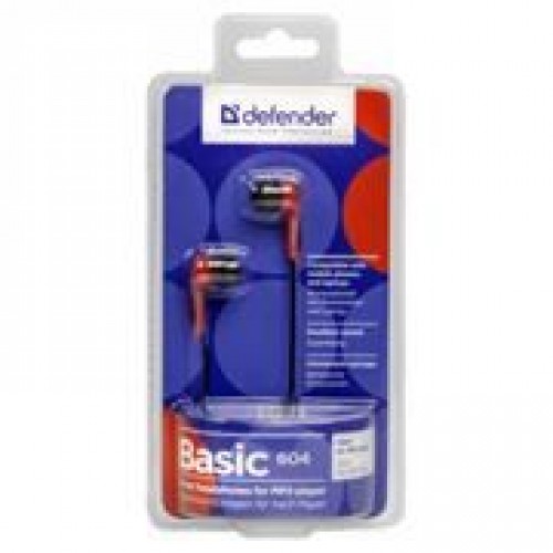 Наушники-вкладыши Defender Basic-604, красные (63605)