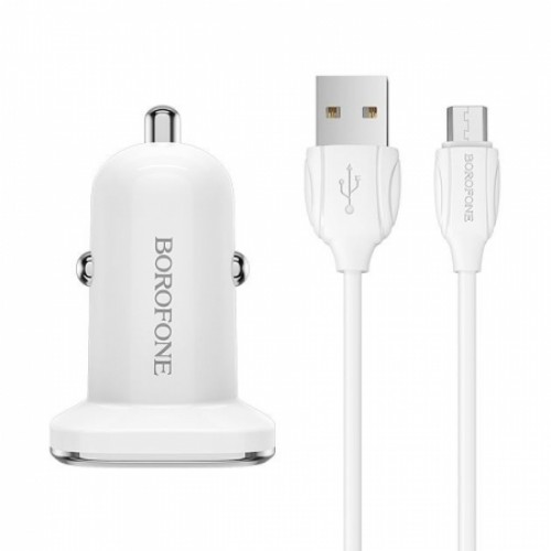 Зарядное автомобильное устройство Borofone BZ12A QC3.0, 3.6-12В, 3A USB+ кабель Micro USB, белое