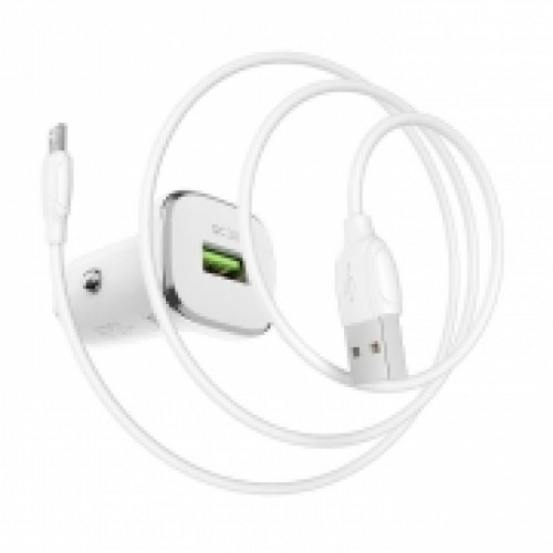 Зарядное автомобильное устройство Borofone BZ12A QC3.0, 3.6-12В, 3A USB+ кабель Micro USB, белое