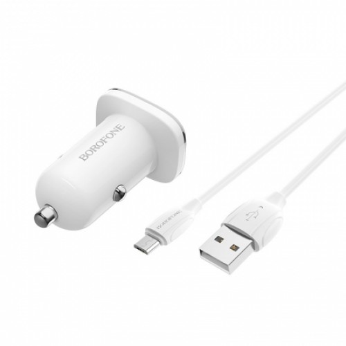 Зарядное автомобильное устройство Borofone BZ12A QC3.0, 3.6-12В, 3A USB+ кабель Micro USB, белое