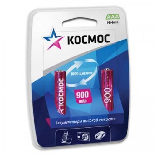 Аккумулятор AAA Космос HR03-2BL 900мА/ч Ni-Mh, 2шт, блистер