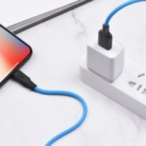 Кабель USB 2.0 Am=>Apple 8 pin Lightning, 1 м, силикон, голубой, Hoco X21 Plus