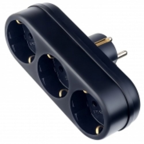 Переходник тройник Perfeo RU POWER 3L3, с заземлением, черный, 220В 16А (PF_C3360)