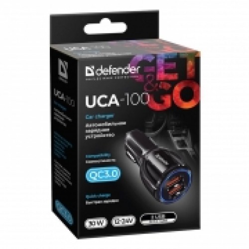 Зарядное автомобильное устройство Defender UCA-100, QC3.0 1xUSB + 2.4A 1xUSB (83833)