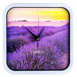Настенные часы Perfeo PF-WC-004, квадратные, 28x28 см, белый корпус / лавандовое поле циферблат