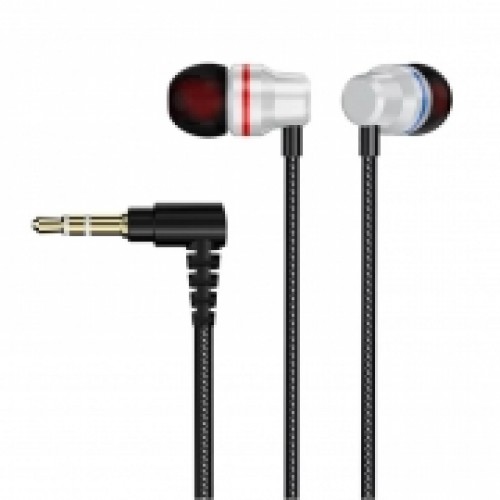 Наушники-вкладыши Perfeo IRON, метал. корпус, тканевая оплетка, серебристые (PF_C3198)