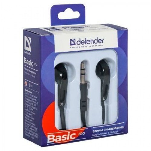 Наушники-вкладыши Defender Basic-610, черные (63610)