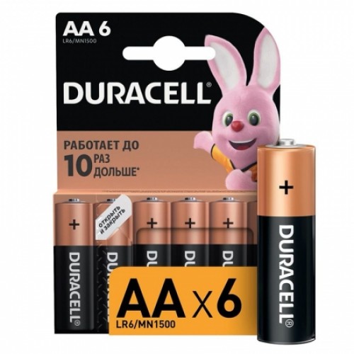 Батарейка AA Duracell LR6-6BL, 6 шт, блистер (MN1500)
