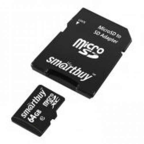Карта памяти Micro SDXC 64Gb Smartbuy Class 10 с адаптером SD (SB64GBSDCL10-01LE)