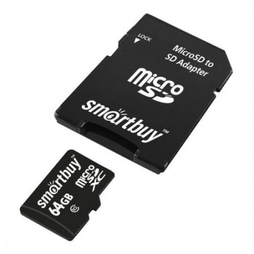Карта памяти Micro SDXC 64Gb Smartbuy Class 10 с адаптером SD (SB64GBSDCL10-01LE)