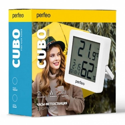 Метеостанция Perfeo PF-S2110AS Cubo с часами и будильником, белая (PF_C3583)