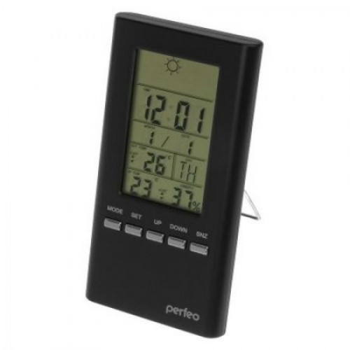 Часы метеостанция Perfeo PF-S3331F METEO", датчик ул. темп., влажность, черные (PF_A4599)"
