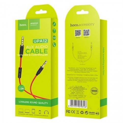 Кабель аудио 3.5 4-pin plug -> 3.5 3-pin plug, 1 м, микрофон, пульт, черный, Hoco UPA12