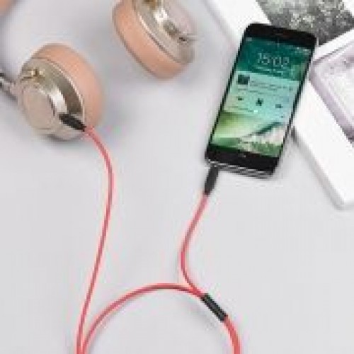 Кабель аудио 3.5 4-pin plug -> 3.5 3-pin plug, 1 м, микрофон, пульт, черный, Hoco UPA12