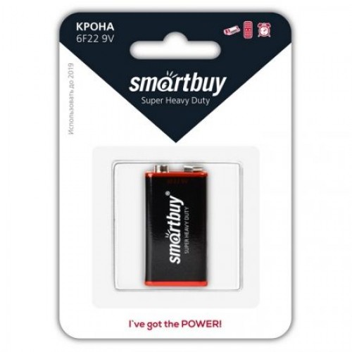 Батарейка 9V Smartbuy 6F22/1B, солевая, блистер (SBBZ-9V01B)
