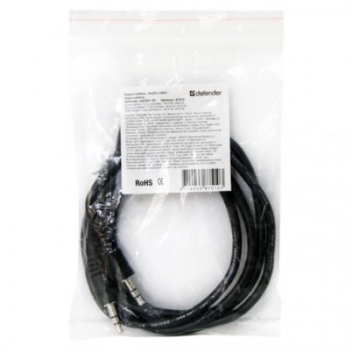Кабель аудио 3.5 stereo plug -> 3.5 stereo plug, 1.5 м, Defender JACK01-05 (87510)
