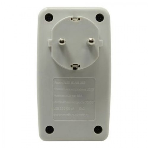 Сетевой фильтр Smartbuy ONE 3.5 кВт 16A, 1 розетка, 2xUSB 2.1A, белый (SBE-16-A05-USB)