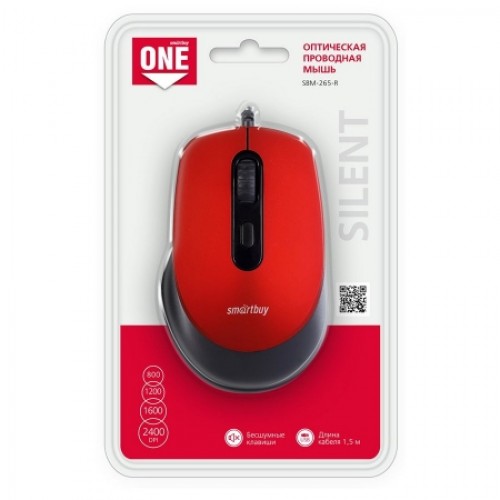 Мышь Smartbuy ONE 265 Red USB с бесшумными кнопками (SBM-265-R)