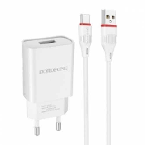 Зарядное устройство Borofone BA20A, 2.1А USB + кабель Type C, белое