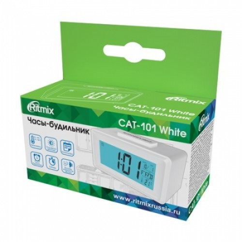 Часы будильник Ritmix CAT-101, температура, дата, подсветка, белые