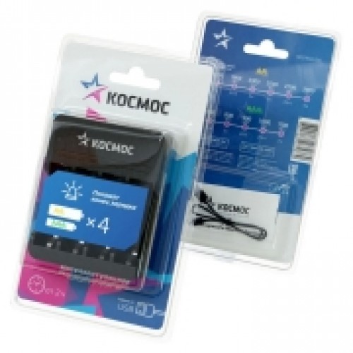 Зарядное устройство Космос KOC903USB, 1-4 AA/AAA, автоотключение, питание от USB