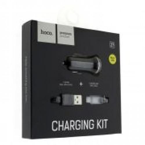 Зарядное автомобильное устройство Hoco Z1 2.1A 2xUSB + кабель microUSB, черное