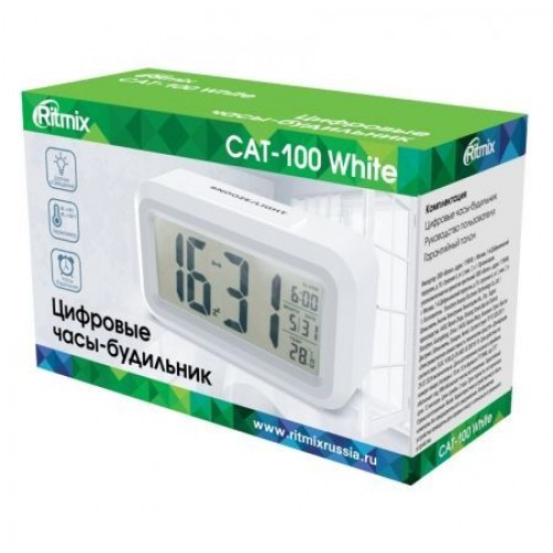 Часы будильник Ritmix CAT-100 , температура, белые