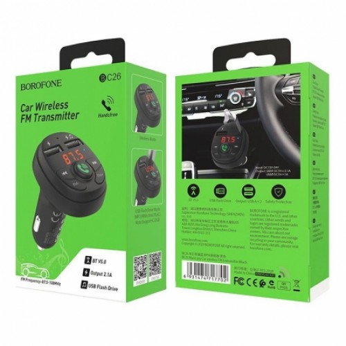 Автомобильный FM-трансмиттер Borofone BC26, Bluetooth, USB 2.1A, черный