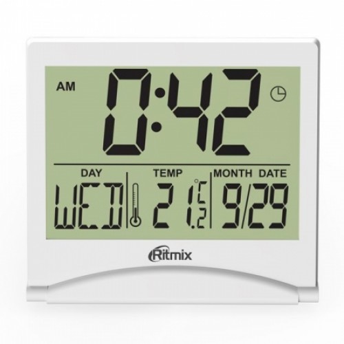 Часы будильник Ritmix CAT-042, температура, дата, складной корпус, белые
